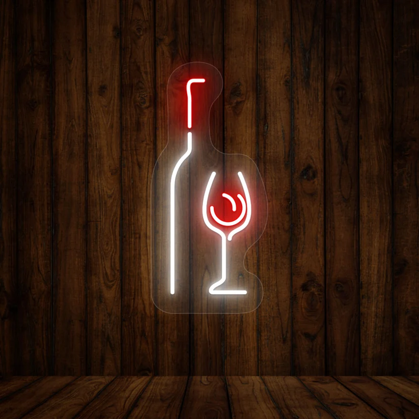 Elegant Wine Glass & Bottle Bar Neon Sign