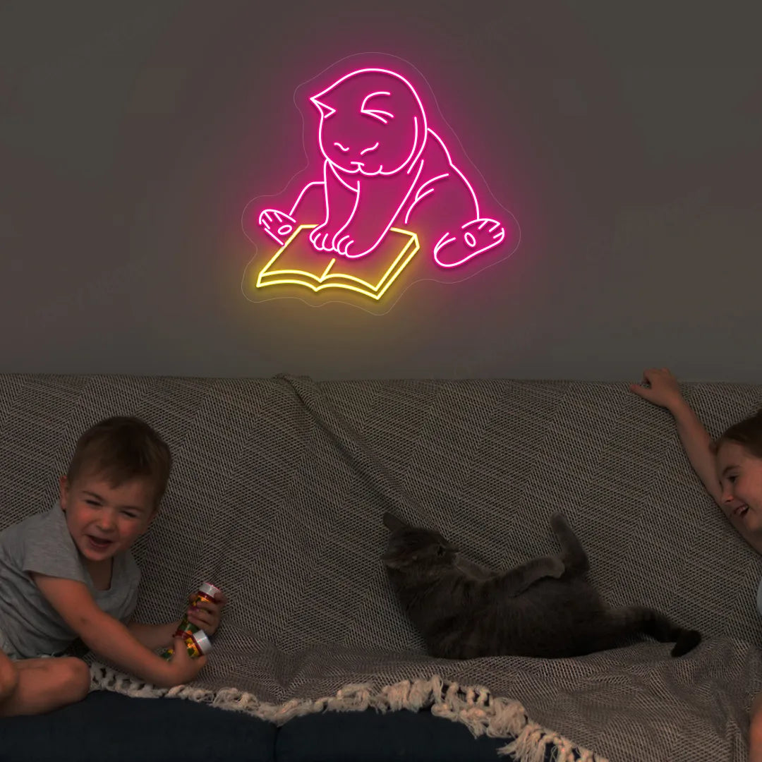 Bookworm Cat Neon Sign