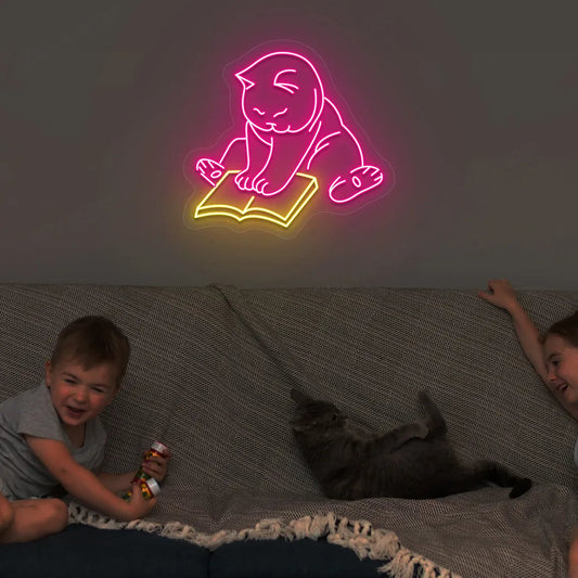 Bookworm Cat Neon Sign