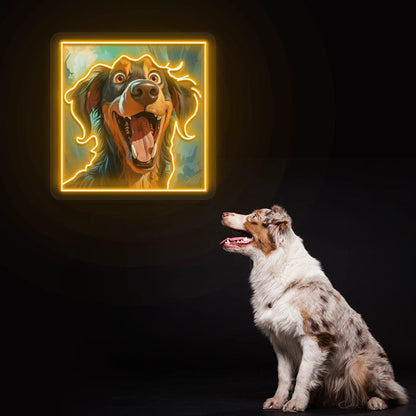 Happy Australian Shepherd Portrait Neon Artwork Sign
