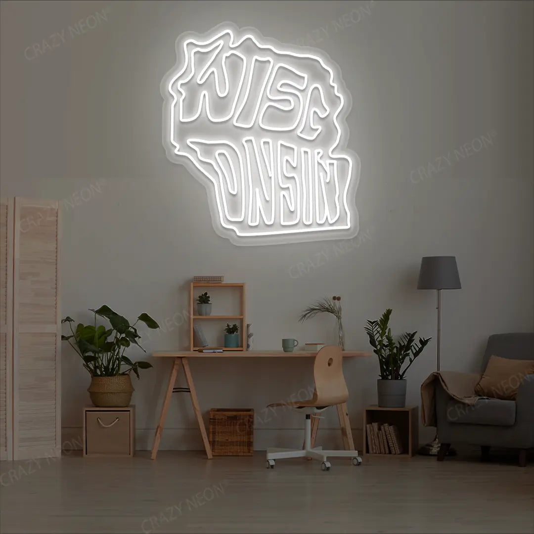 WISCONSIN Map Neon Sign