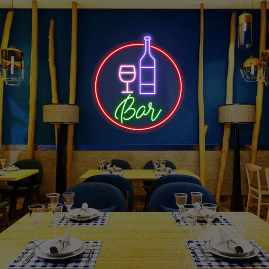 Bottle & Glass Bar Neon Sign
