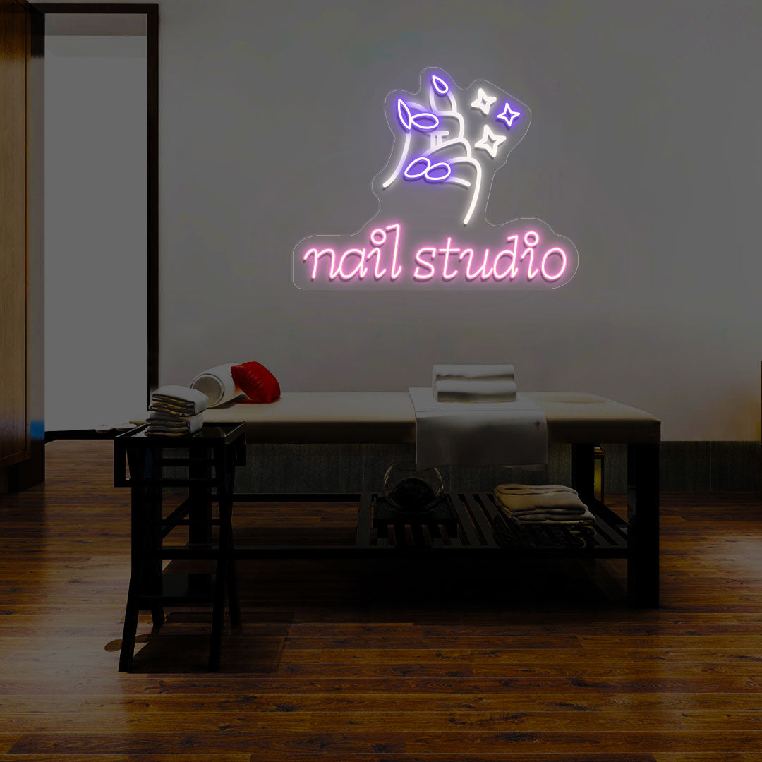 Nail Studio With Hand Multicolor Neon Sign