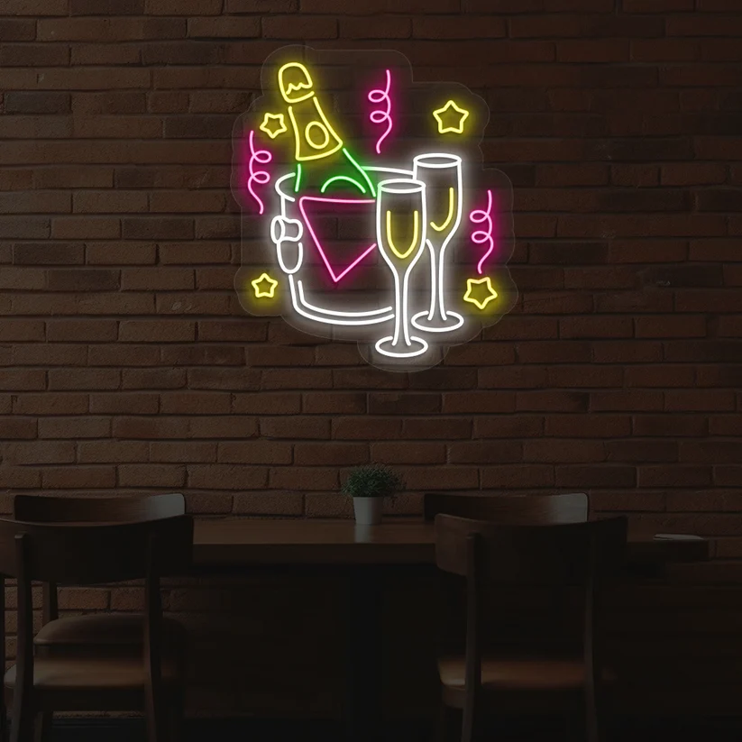 Wine In Ice Bucket Neon Sign