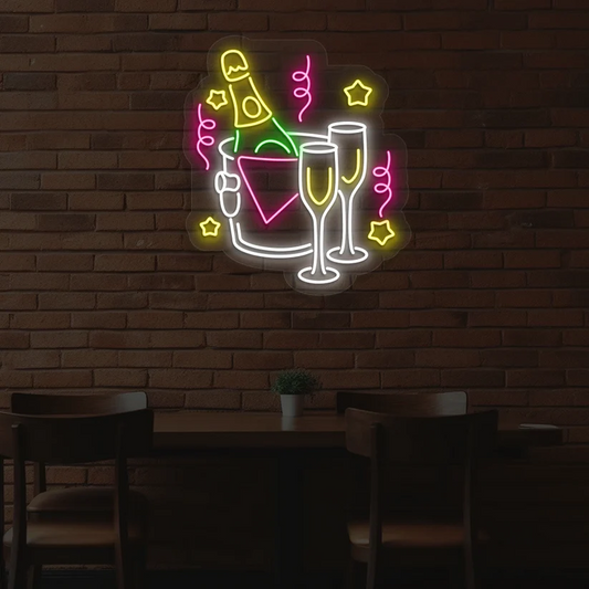 Wine In Ice Bucket Neon Sign