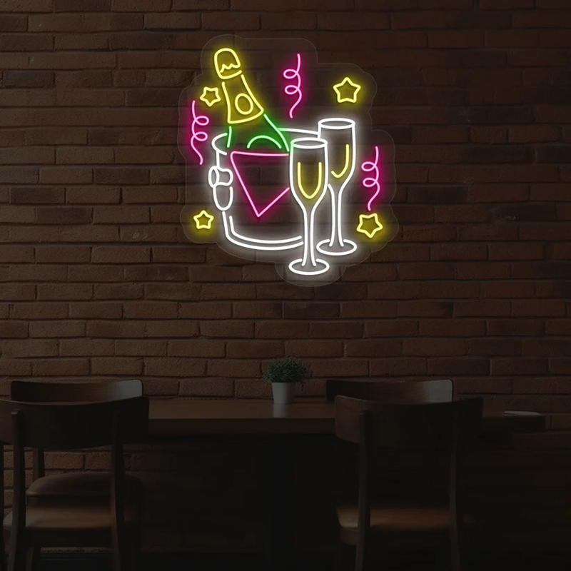 Wine In Ice Bucket Neon Sign