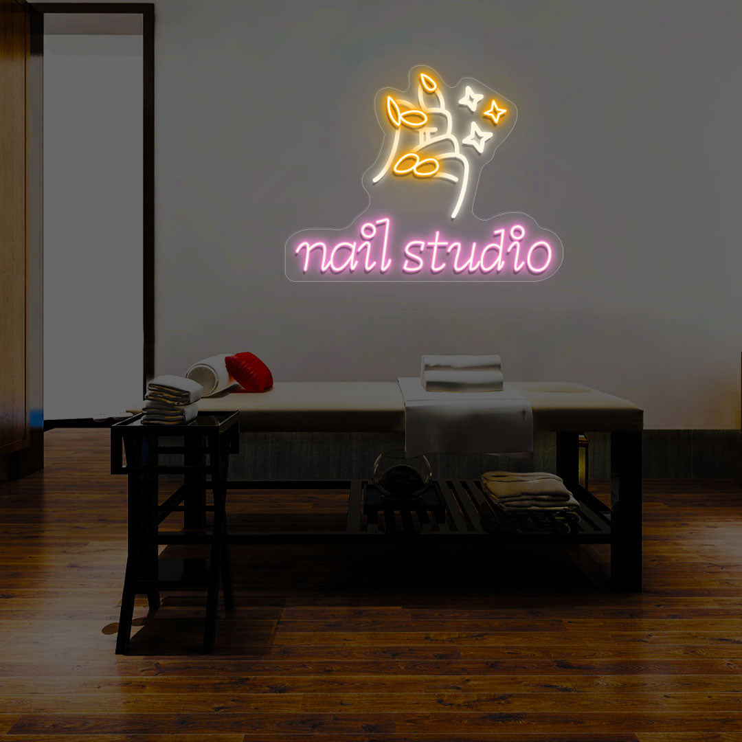 Nail Studio With Hand Multicolor Neon Sign