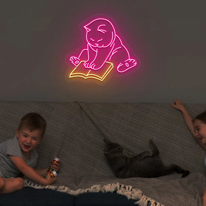 Bookworm Cat Neon Sign