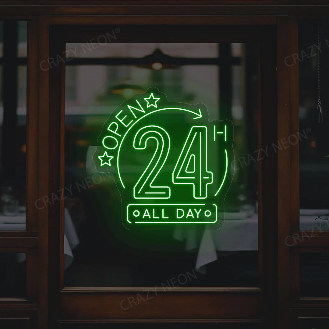 24/7 Open LED neon sign for businesses, bright and energy-efficient. Image 15 of 16.