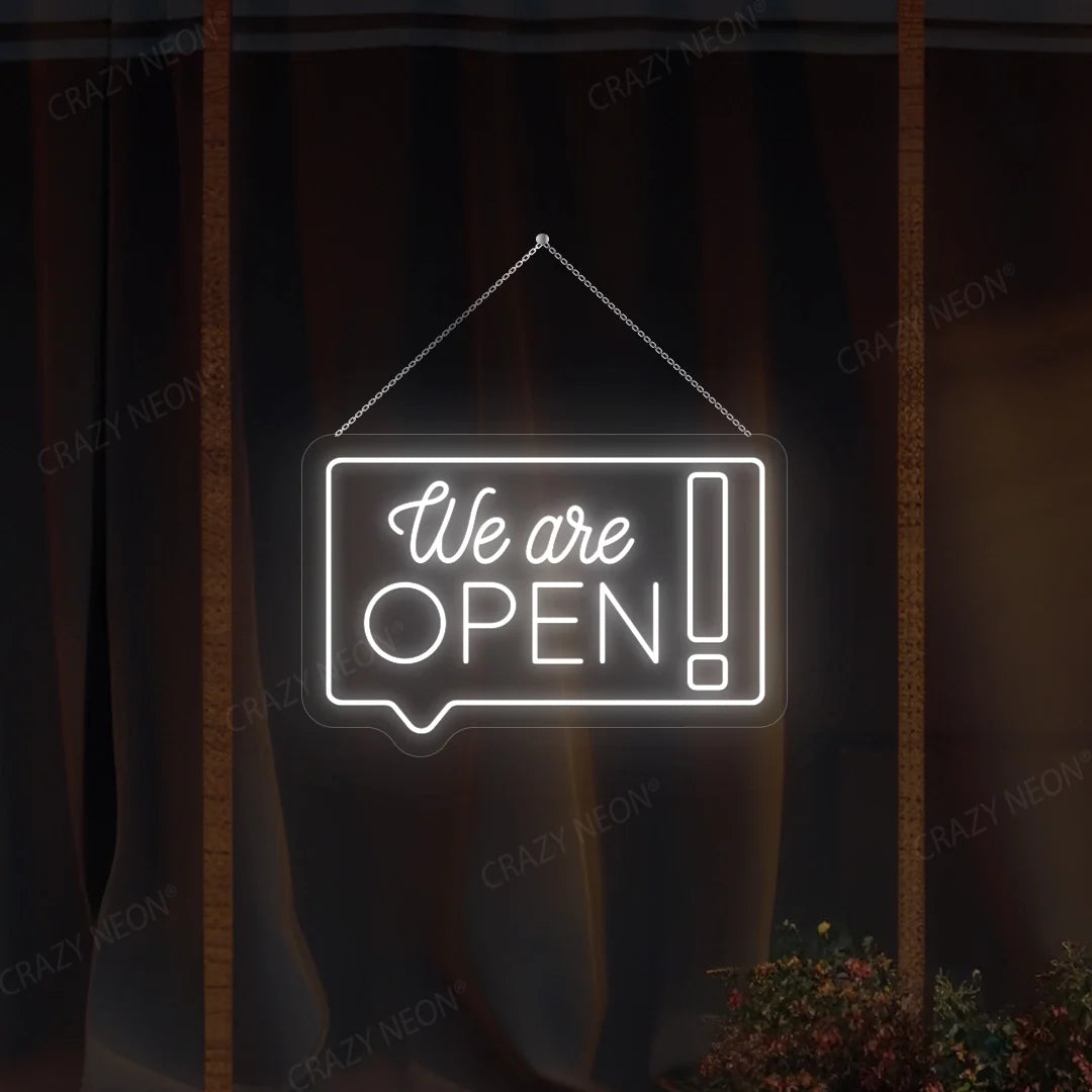 Open Chat Box LED Sign, modern business decor, illuminated speech bubble, office wall art, position 16 of 16.