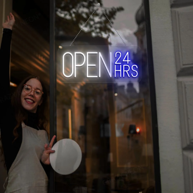 24 Hours Open Neon Sign - Multicolor