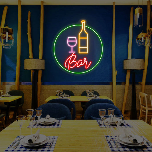 Bottle & Glass Bar Neon Sign