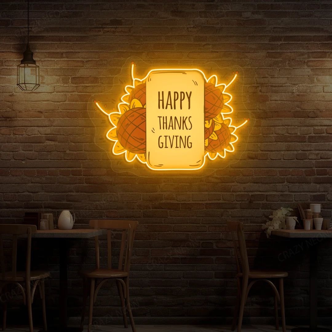Happy Thanksgiving Sunflower Neon Sign