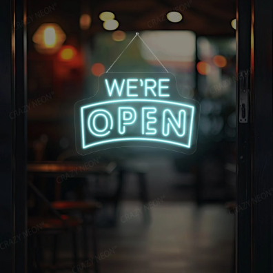 Arc Shape We're Open Neon Sign