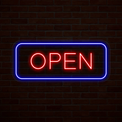 Multicolor Open Neon Sign Rectangle Shape