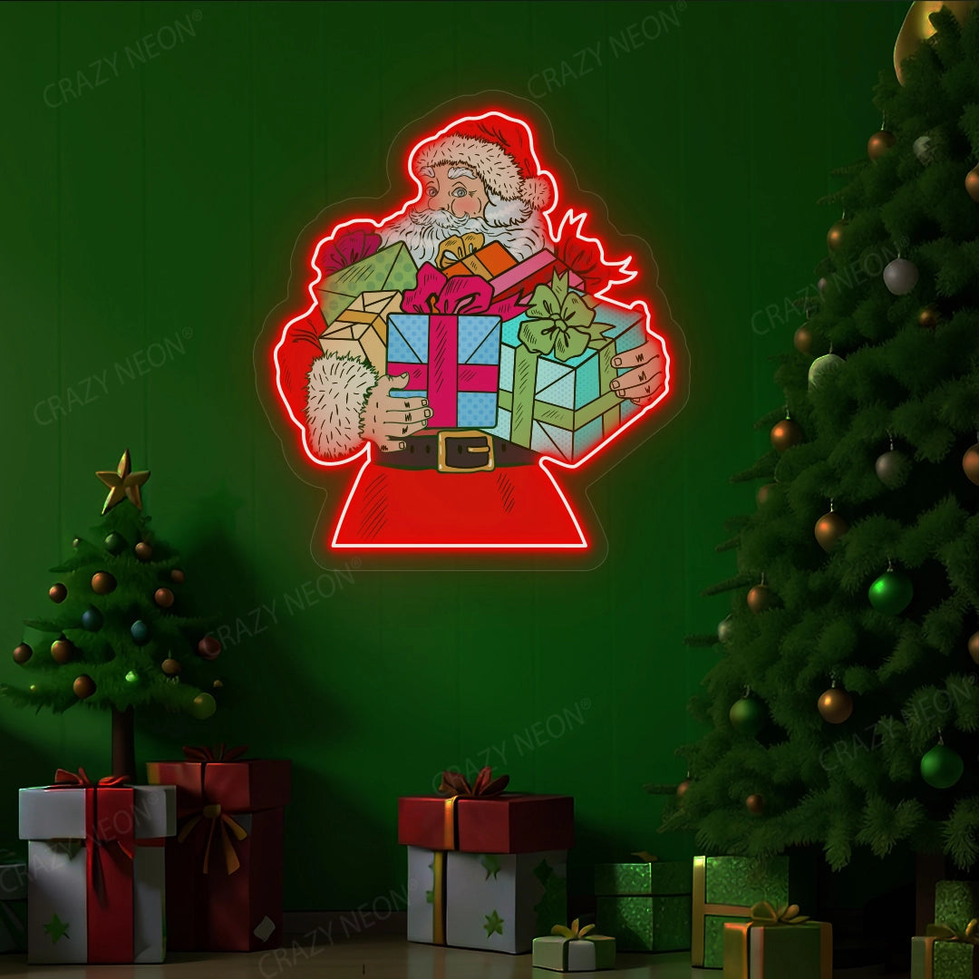 Santa Claus With Gift Neon Artwork Sign