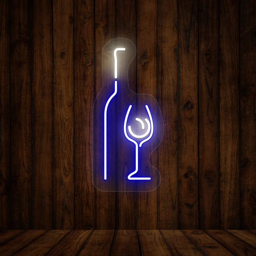 Elegant Wine Glass & Bottle Bar Neon Sign