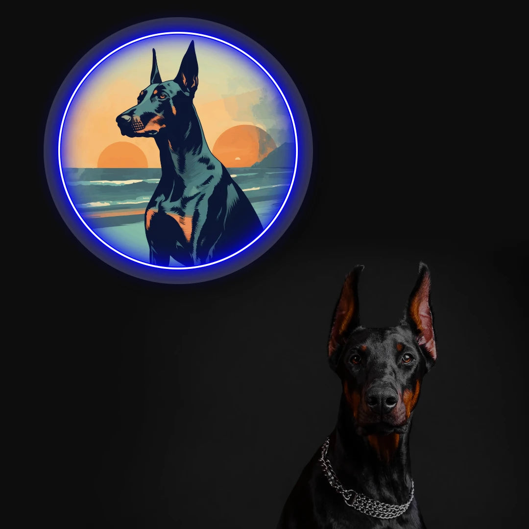 Twin Sunset Beach Doberman Neon Artwork Sign