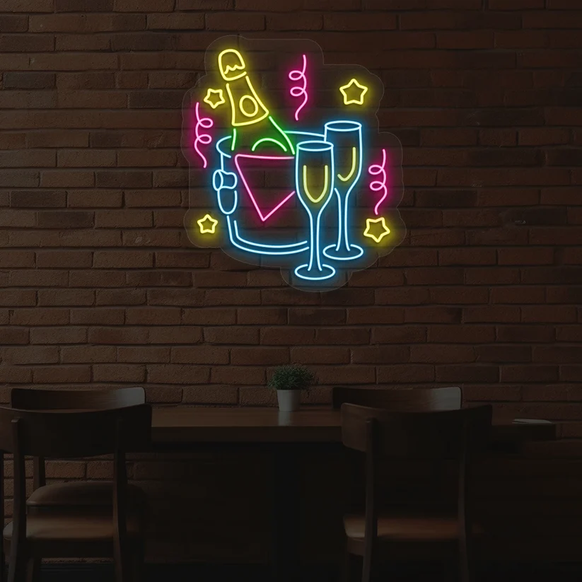 Wine In Ice Bucket Neon Sign
