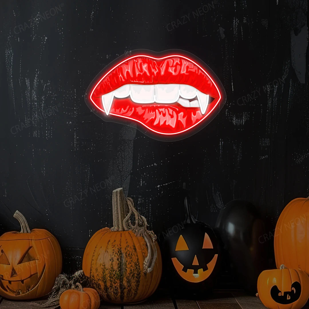 Vampire Red Lips Neon Artwork