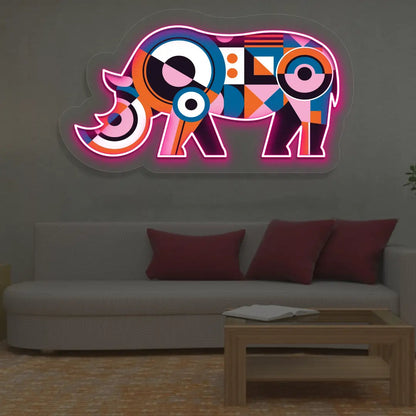 Geometric Rhino Abstract Neon Artwork Sign