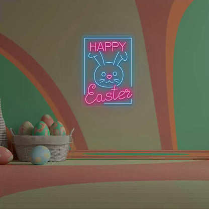 Happy Easter Bunny Frame Neon Sign