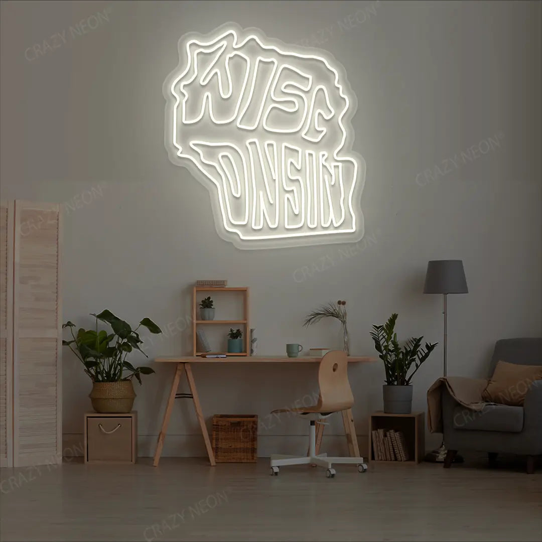 WISCONSIN Map Neon Sign