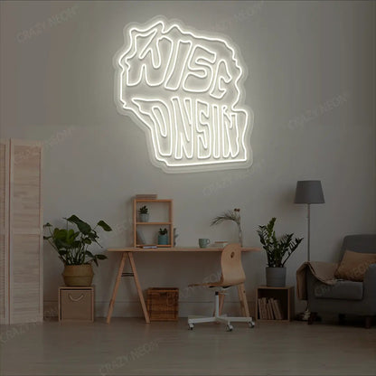 WISCONSIN Map Neon Sign