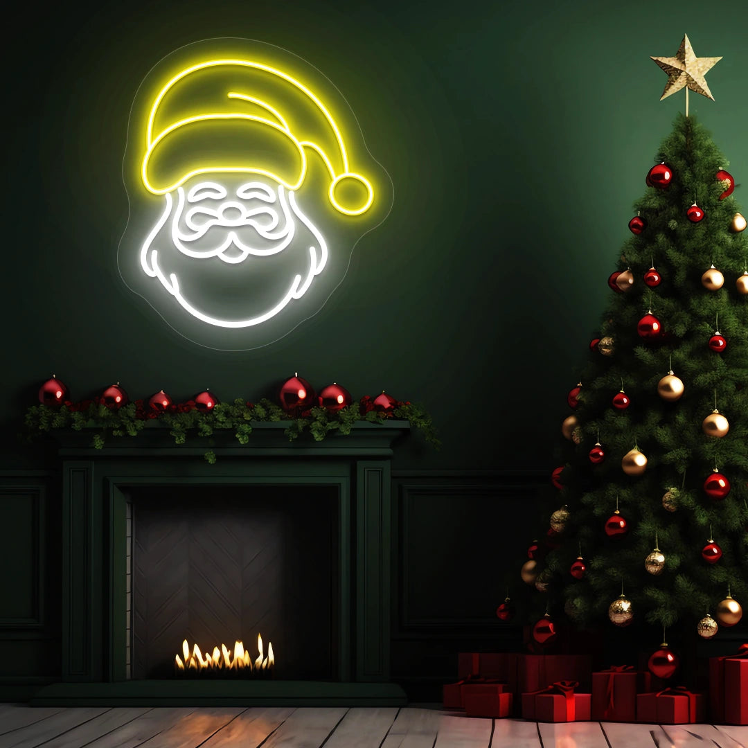 Festive Furry Santa Face Neon Sign