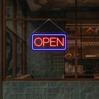 Rectangle Shape Open Neon Sign (Red-Blue)