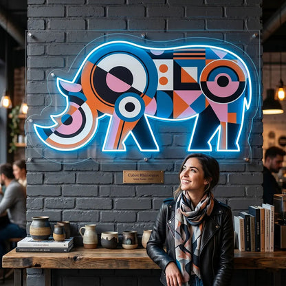 Geometric Rhino Abstract Neon Artwork Sign
