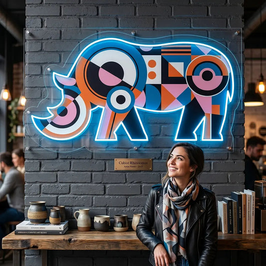 Geometric Rhino Abstract Neon Artwork Sign