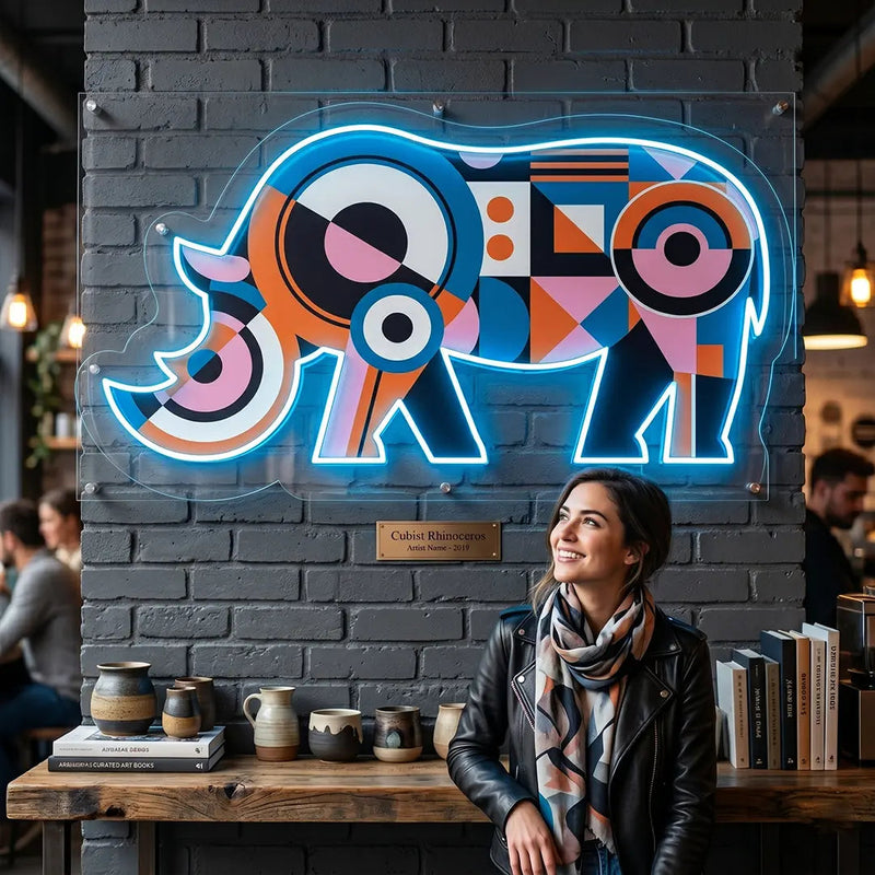 Geometric Rhino Abstract Neon Artwork Sign