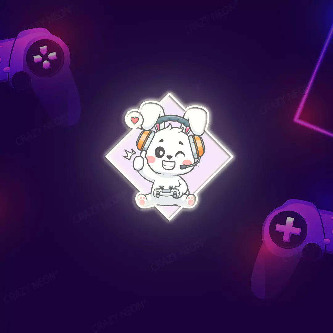 Cute Bunny Gamer Neon Artwork Sign