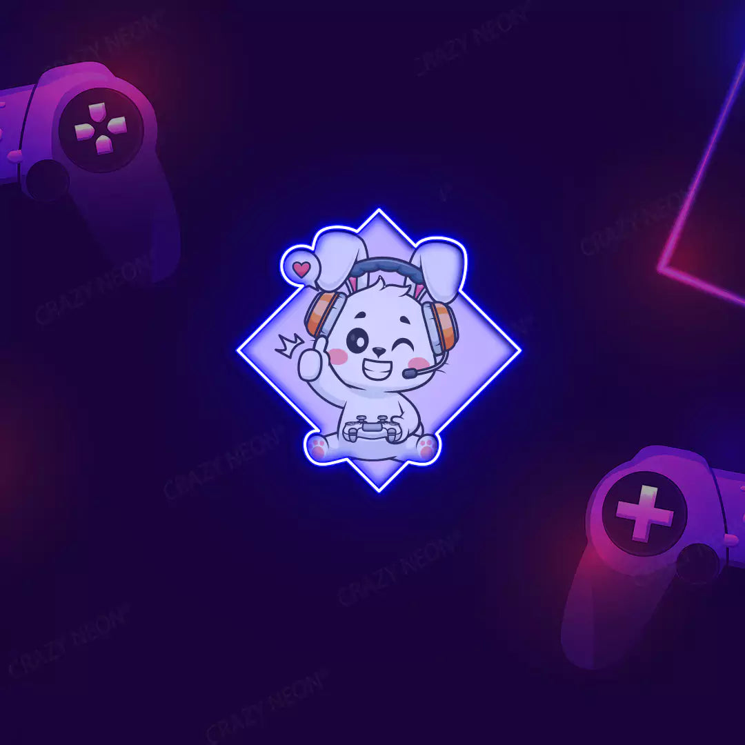 Cute Bunny Gamer Neon Artwork Sign