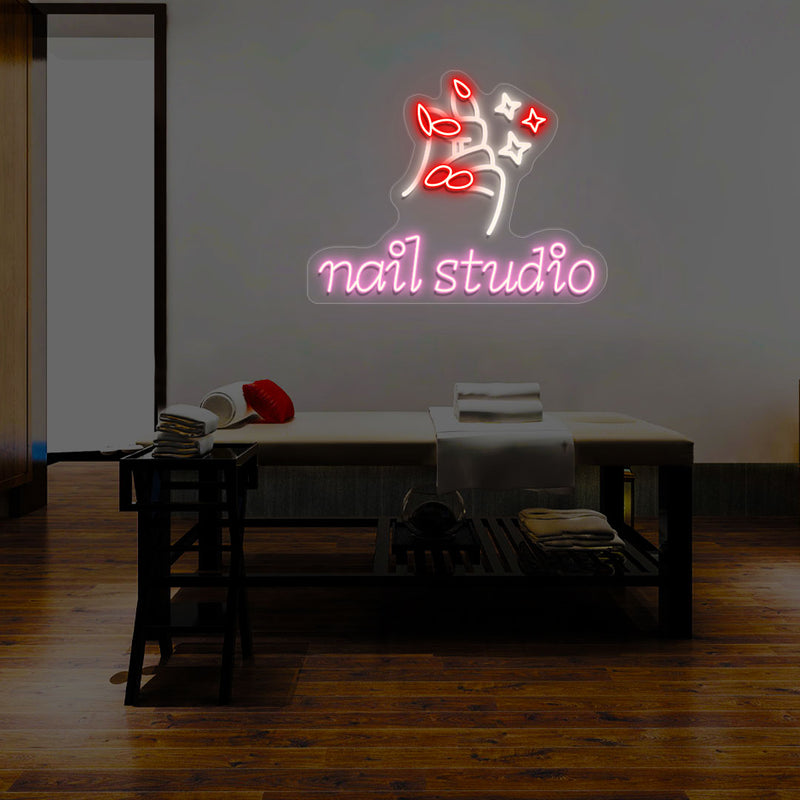 Nail Studio With Hand Multicolor Neon Sign