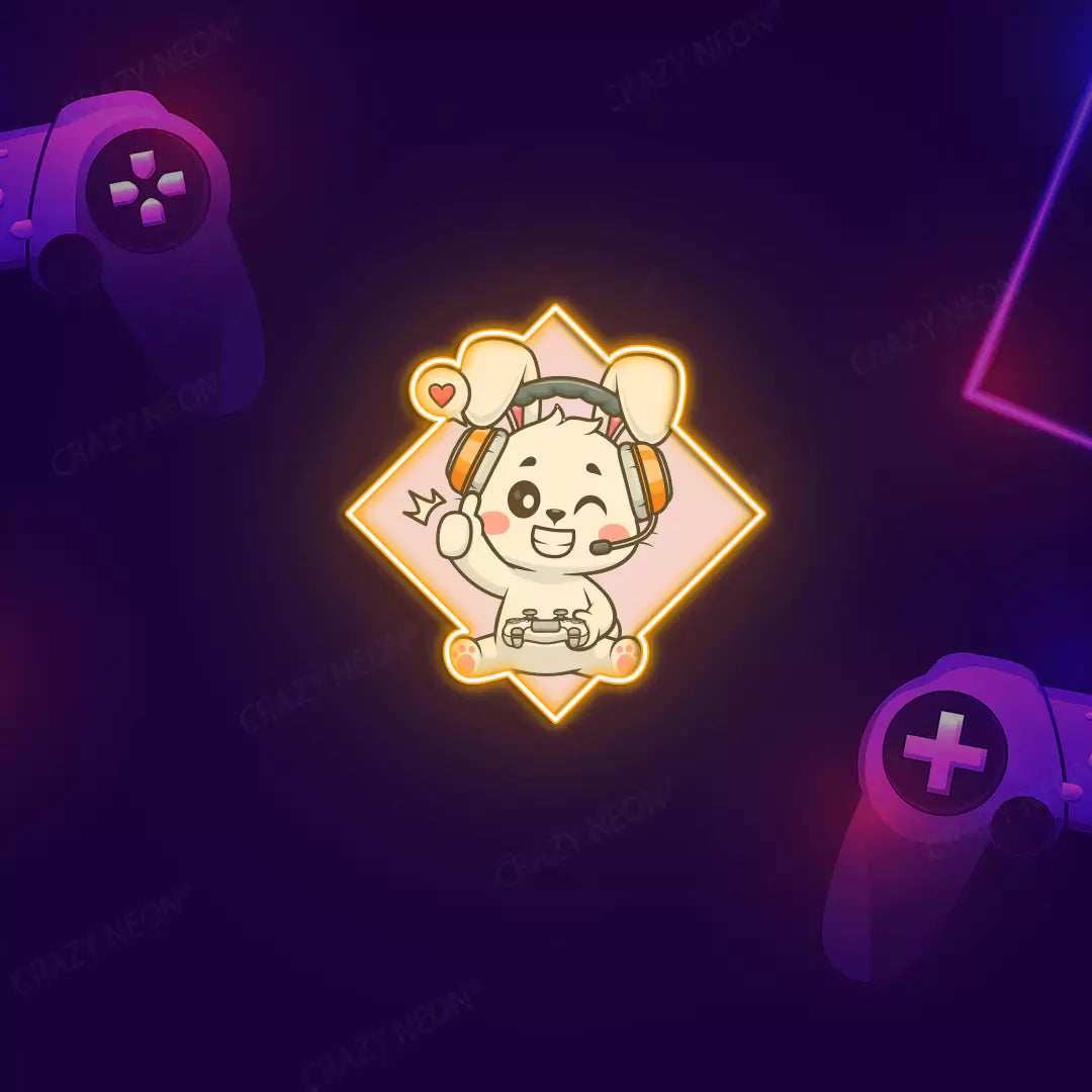 Cute Bunny Gamer Neon Artwork Sign