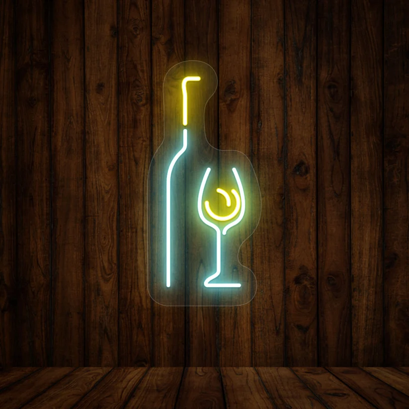 Elegant Wine Glass & Bottle Bar Neon Sign
