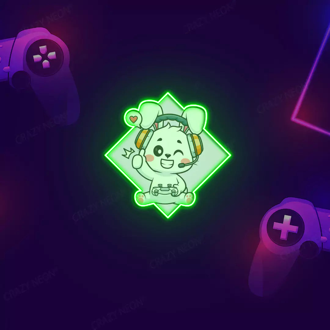 Cute Bunny Gamer Neon Artwork Sign
