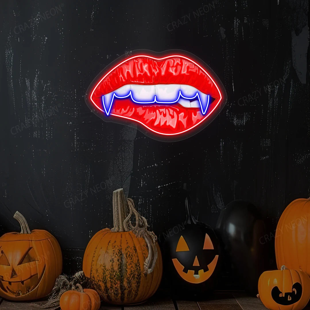 Vampire Red Lips Neon Artwork