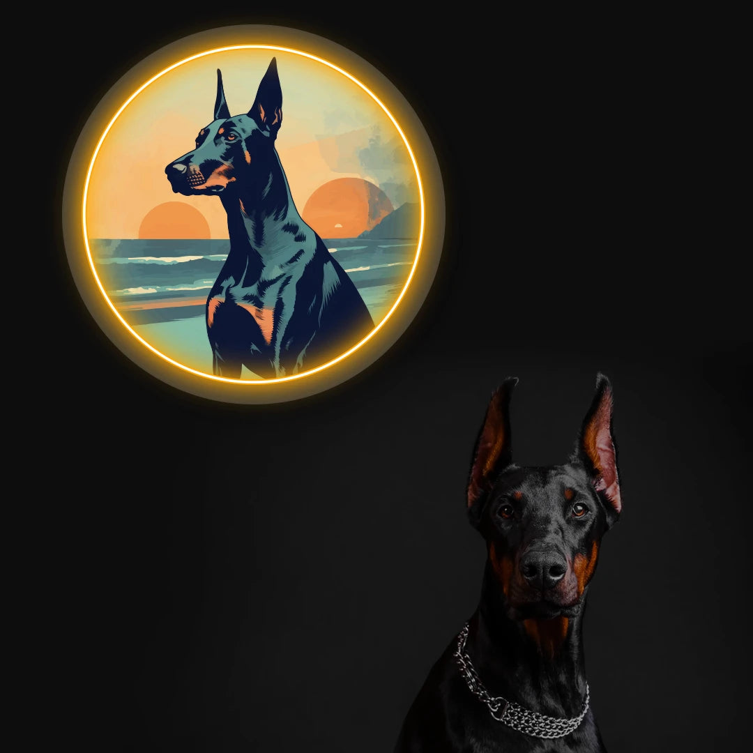 Twin Sunset Beach Doberman Neon Artwork Sign