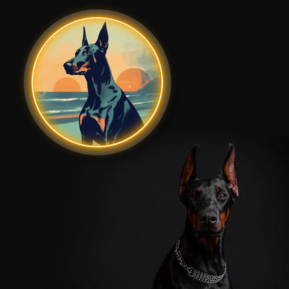 Twin Sunset Beach Doberman Neon Artwork Sign