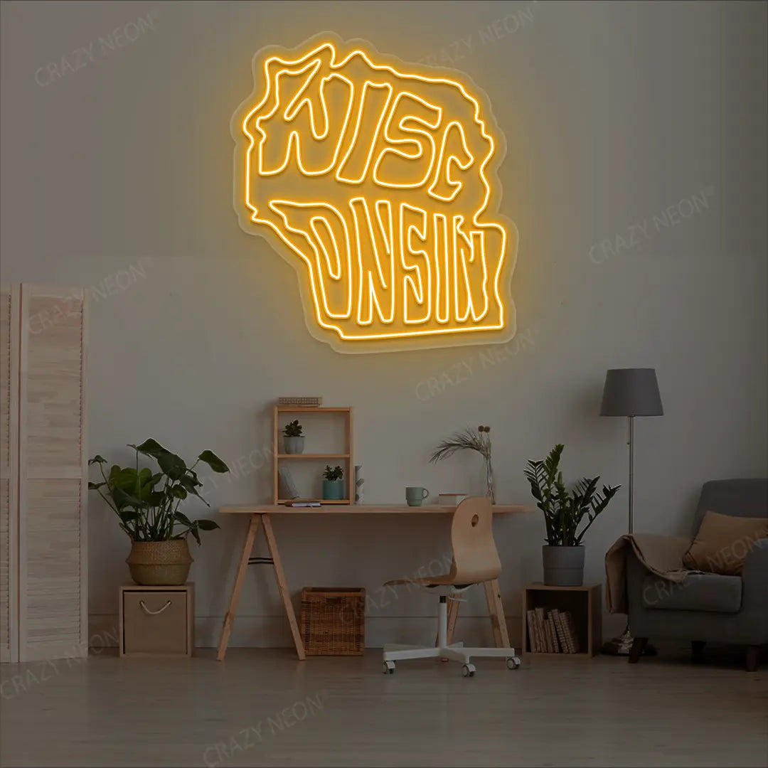 WISCONSIN Map Neon Sign