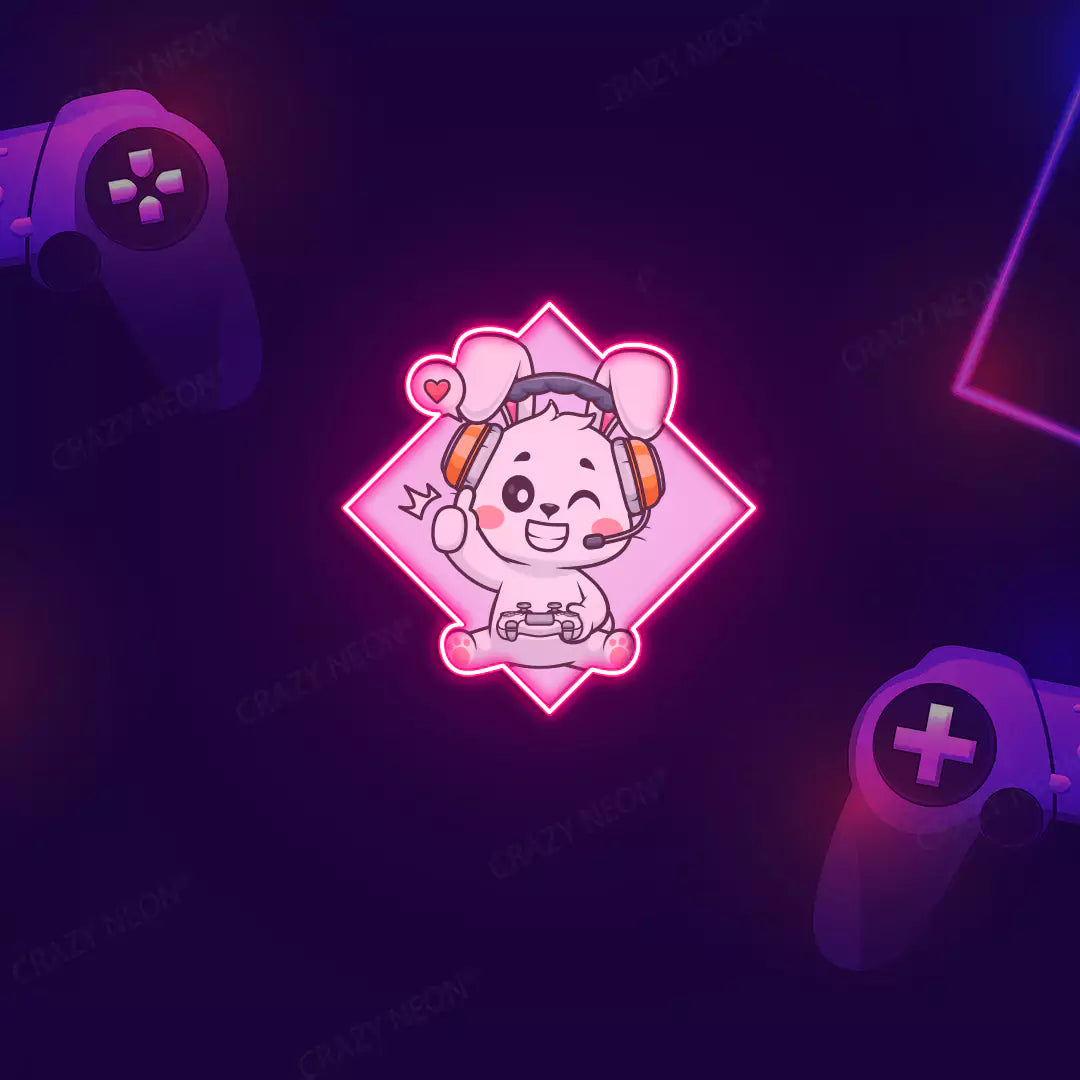 Cute Bunny Gamer Neon Artwork Sign