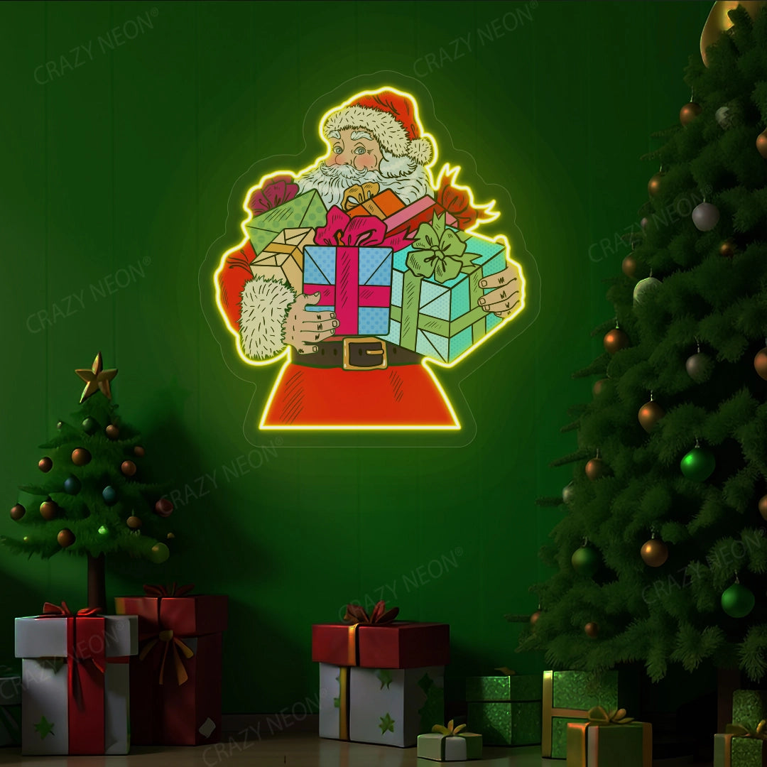 Santa Claus With Gift Neon Artwork Sign