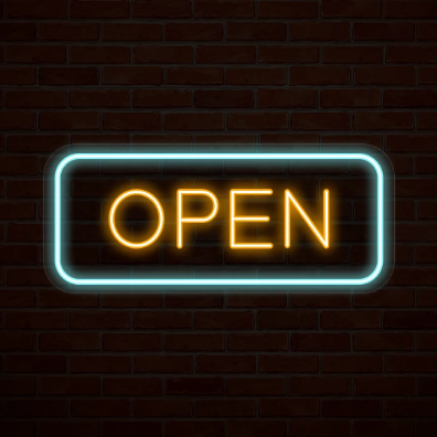 Multicolor Open Neon Sign Rectangle Shape