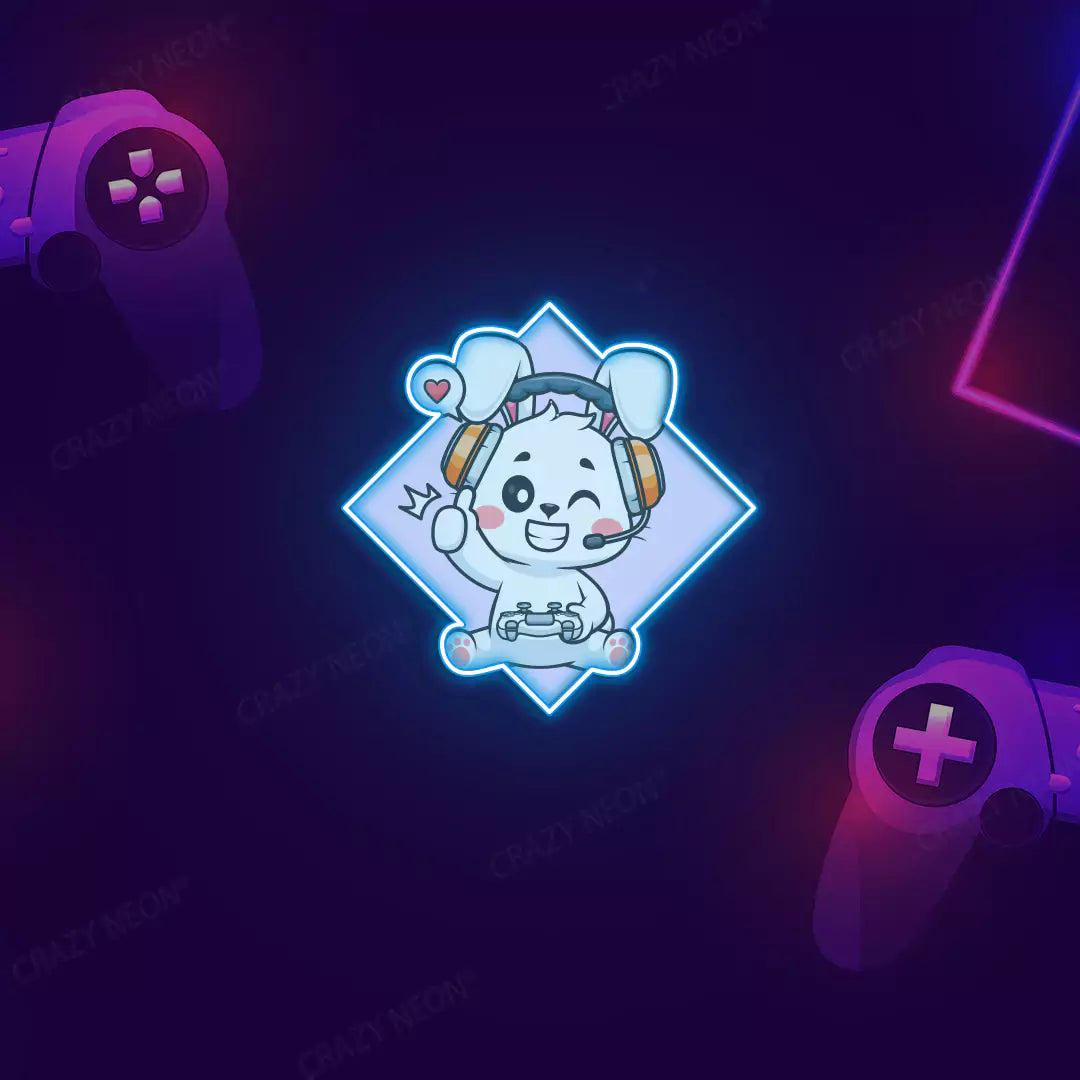Cute Bunny Gamer Neon Artwork Sign