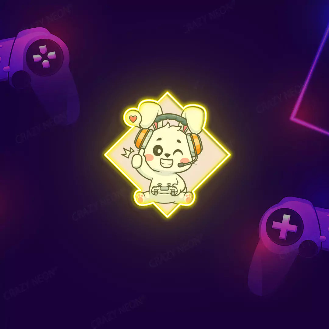 Cute Bunny Gamer Neon Artwork Sign