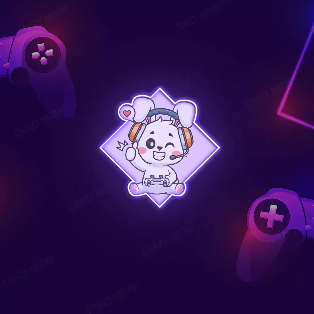 Cute Bunny Gamer Neon Artwork Sign