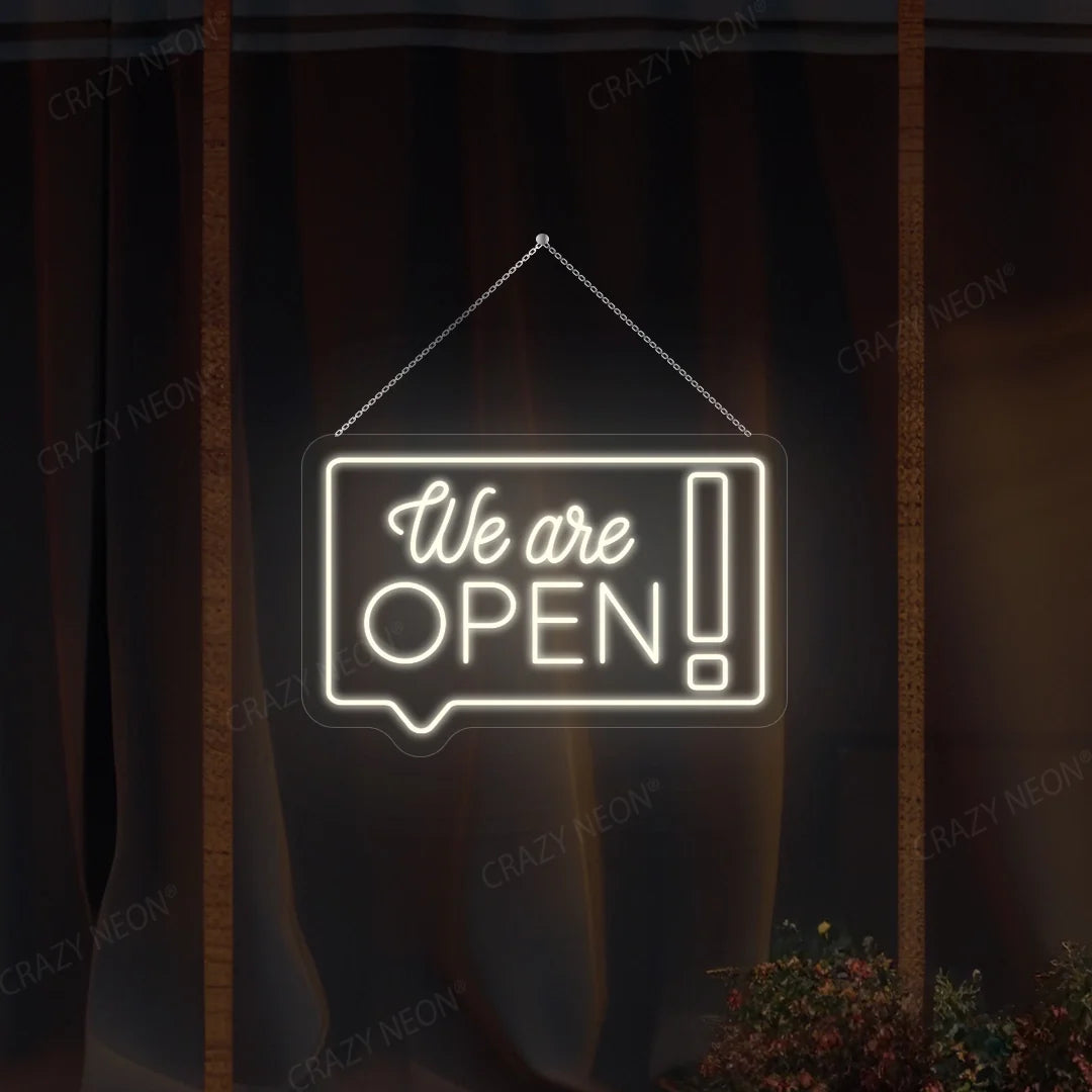 Open Chat Box LED Sign, modern business decor, blue light, sleek design. Image 15 of 16.